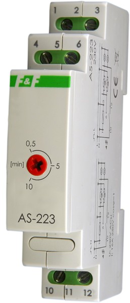 AUTOMAT SCHODOWY 16A 230V Z PRZECIWBLOKADĄ 0.5-10 MINUT SZYNA TH35 AS-223 - AS-223 - F&F