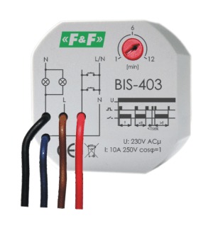 PRZEKAŹNIK BISTABILNY 10A STEROWANIE 230V AC Z REGULACJĄ CZASU 1-12 MIN DO PUSZKI FI60 BIS-403 - BIS-403 - F&F