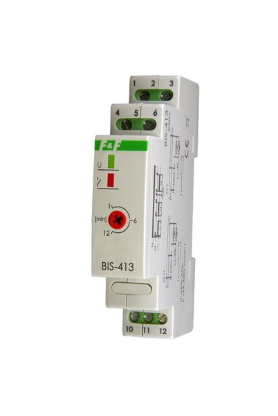 PRZEKAŹNIK BISTABILNY 16A STEROWANIE 230V AC Z WYŁĄCZNIKIEM CZASOWYM 1-12 MIN BIS-413 230V - BIS-413 - F&F