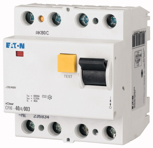 WYŁĄCZNIK RÓŻNICOWY 25A/30MA 4 POLOWY TYP A CFI6 - 235780 - EATON