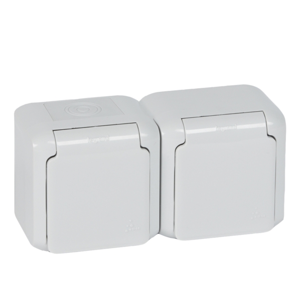 GNIAZDO PODWÓJNE Z UZIEMIENIEMZ PRZESŁONAMI 2P+Z 16 A IP44 SZARE FORIX - 782397 - LEGRAND