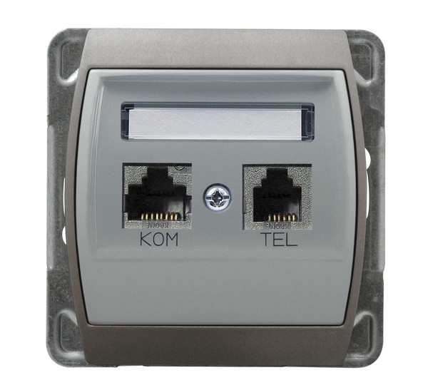GNIAZDO KOMPUTEROWO-TELEFONICZNE RJ45 KAT6EKRAN+RJ11 SREBRO+TYTAN GAZELA - GPKT-J/K6E/M/18/23 - OSPEL