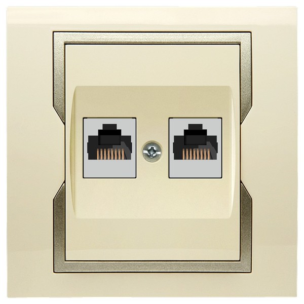 GNIAZDO KOMPUTEROWE PODWÓJNE RJ45 KREMOWY + SATYNOWY ELEMENT ZDOBNICZY QUATTRO - 1149-11 - ELEKTRO-PLAST NASIELSK