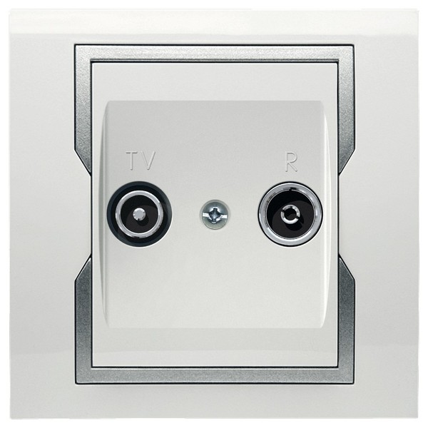 GNIAZDO R-TV- PODWÓJNE SAT BIAŁY + SREBRNY ELEMENT ZDOBNICZY QUATTRO - 1160-10 - ELEKTRO-PLAST NASIELSK