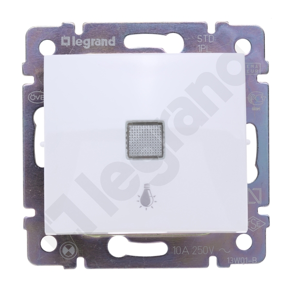 PRZYCISK JEDNOBIEGUNOWY POŚWIETLANY Z SYMBOLEM LAMPY BIAŁY 10A-250V~ VALENA - 774413 - LEGRAND