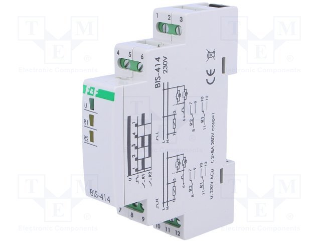 PRZEKAŹNIK BISTABILNY 2X10A STEROWANIE 230V AC STYK 2X1 STYK PRZEŁĄCZNY SEKWENCYJNY BIS-414 230V - BIS-414 - F&F