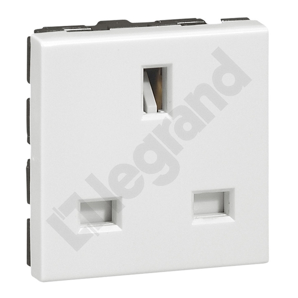 GNIAZDO POJEDYNCZE STANDARD ANGIELSKI 13A - 2 MODUŁY BIAŁE MOSAIC - 077505 - LEGRAND