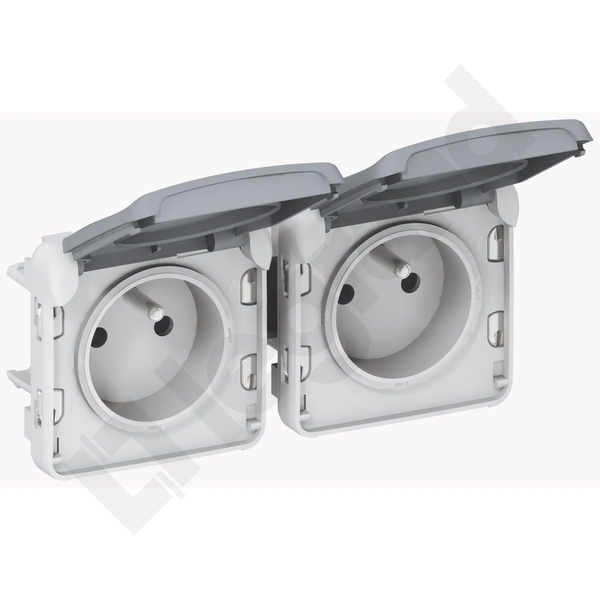 GNIAZDO PODWÓJNE POZIOME Z UZIEMIENIEM 2X2P+Z 16A SZARE PLEXO55 - 069562 - LEGRAND