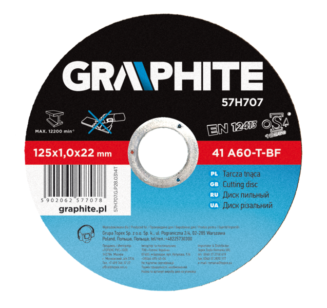 TARCZA TNĄCA DO METALU 125 X 1.0 X 22.2 MM, 41 A60-T-BF. - 57H707 - GRUPA TOPEX