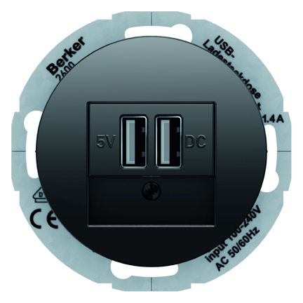 GNIAZDO ŁADOWANIA USB 230 V Z ELEMENTEM CENTRALNYM CZARNY POŁYSK R.CLASSIC/SERIE 1930/GLAS - 26002045 - HAGER - BERKER