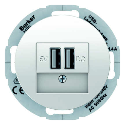 GNIAZDO ŁADOWANIA USB 230 V Z ELEMENTEM CENTRALNYM BIAŁY POŁYSK R.CLASSIC/SERIE 1930/GLAS - 26002089 - HAGER - BERKER