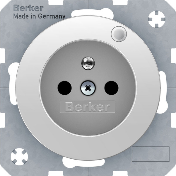 GNIAZDO Z UZIEMIENIEM I KONTROLNĄ DIODĄ LED BIAŁY POŁYSK R.1/R.3 - 6765092089 - HAGER - BERKER