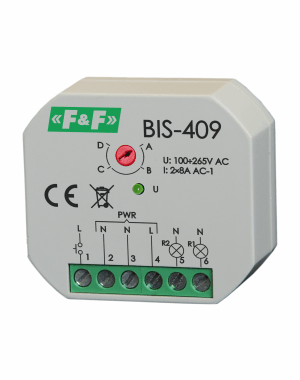 PRZEKAŹNIK BISTABILNY 16A STEROWANIE 230V AC 4 FUNKCJE 2 OBWODY STEROWANIA DO PUSZKI FI60 BIS-409 - BIS-409 - F&F