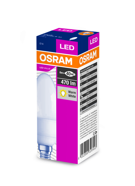 ŹRÓDŁO LED E14 B35 5,7W/827 MAT 470LM ODPOWIEDNIK 40W VALUE CL B - 4052899326453 - LEDVANCE ( OSRAM)