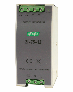 ZASIALACZ IMPULSOWY PRZEMYSŁOWY NAP. WEJ. 90÷264V AC/120÷370V DC, P=75W NAP. WYJ. 12V DC. - ZI-75-12V - F&F