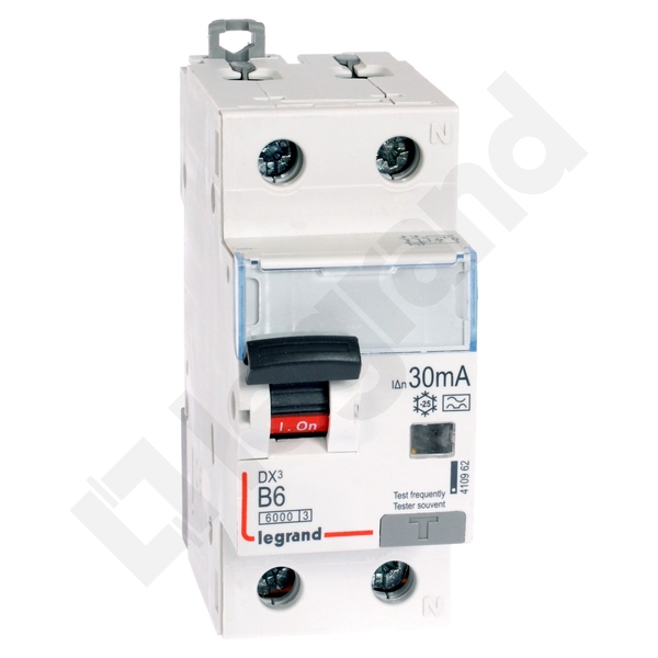 WYŁĄCZNIK RÓŻNICOWY Z CZŁONEM NADPRĄDOWYM B 6A/30MA 2 POLOWY TYP A CHARAKTERYSTYKA B P312 - 410962 - LEGRAND