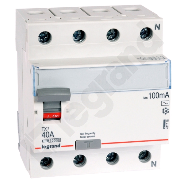 WYŁĄCZNIK RÓŻNICOWY 40A/100MA 4 POLOWY TYP AC P304 - 411718 - LEGRAND