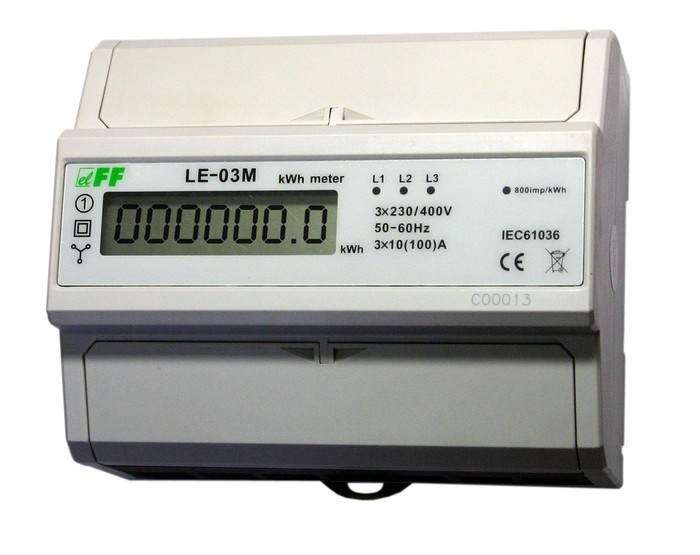 LICZNIK ENERGII ELEKTRYCZNEJ 3 FAZOWY 3X10(100A) RS-485 MODBUS WYŚWIETLACZ LED LE-03M - LE-03M - F&F