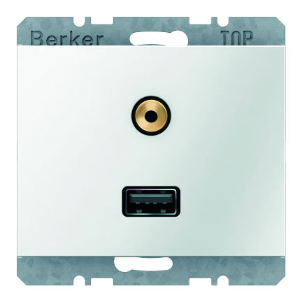 GNIAZDO USB / 3.5 MM AUDIO BIAŁY POŁYSK K.1 - 3315397009 - HAGER - BERKER