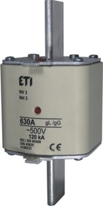 WKŁADKA BEZPIECZNIKOWA 630A WT-3 CHARAKTERYSTYKA GG ZWŁOCZNA KOMBI - 004186233 - ETI