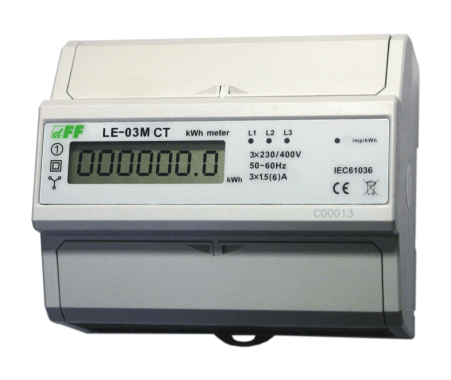 LICZNIK ENERGII ELEKTRYCZNEJ - TRÓJFAZOWY Z PROGRAMOWALNĄ PRZEKŁADNIĄ RS-485 MODBUS, LCD, KL.1 LE-03M CT  - LE-03M-CT - F&F