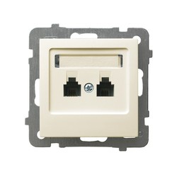 GNIAZDO TELEFONICZNE PODWÓJNE RÓWNOLEGŁE BEZ RAMKI ECRU AS  - GPT-2GR/m/27 - OSPEL