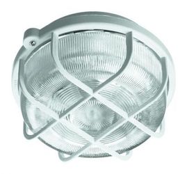 PLAFONIERA 100W E27 IP44 BIAŁA KLOSZ PRZEZROCZYSTY SZKŁO Z SIATKĄ PLASTIKOWĄ RONDO - 304064 - LENA LIGHTING