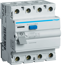 RCCB Wyłącznik różnicowoprądowy 4P 40A/30mA Typ AC - CDC440J/CD441J - HAGER - BERKER