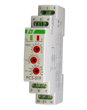 PRZEKAŹNIK CZASOWY DZIESIĘCIOFUNKCYJNY Z WEJ: START I RESET I=2X8A, U=230V I 24V PCS-519 DUO - PCS-519DUO - F&F