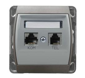 GNIAZDO KOMPUTEROWO-TELEFONICZNE RJ45 KAT. 6+RJ11 SREBRO+TYTAN GAZELA  - GPKT-J/K6/M/18/23 - OSPEL