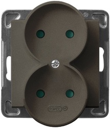 GNIAZDO PODWÓJNE Z PRZESŁONAMI TORÓW PRĄDOWYCH CZEKOLADOWY METAL SONATA - GP-2RRP/M/40 - OSPEL