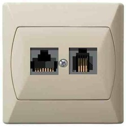 GNIAZDO KOMPUTEROWO-TELEFONICZNE RJ45 KAT. 5E+RJ11 4-STYKI BEŻ AKCENT - GPKT-A/F/01 - OSPEL