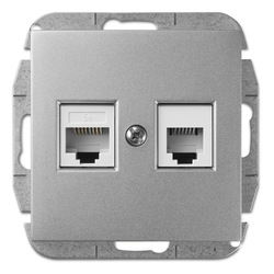 GNIAZDO KOMPUTEROWE+TELEFONICZNE RJ45+RJ11 SREBRO POŁYSK SENTIA - 1459-56 - ELEKTRO-PLAST NASIELSK