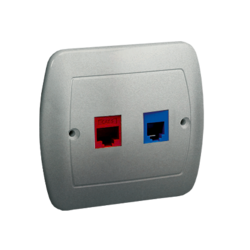 GNIAZDO TELEFONICZNE RJ12 + KOMPUTEROWE RJ45 KAT. 5 DLA RJ45. MONTAŻ DO PUSZKI NA WKRĘTY SREBRNY SIMON AKORD - A5T/26 - KONTAKT SIMON