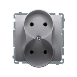 GNIAZDO PODWÓJNE BEZ UZIEMIENIA (MODUŁ) Z PRZESŁONAMI TORÓW PRĄDOWYCH 16A 250V ZACISKI ŚRUBOWE STAL INOX SIMON BASIC - BMG2MZ.01/21 - KONTAKT SIMON