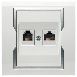 GNIAZDO KOMPUTEROWE+TELEFONICZNE RJ45+RJ11 BIAŁY + SREBRNY ELEMENT ZDOBNICZY QUATTRO - 1159-10 - ELEKTRO-PLAST NASIELSK