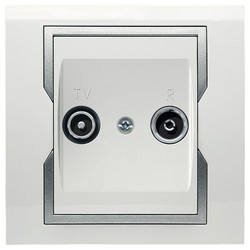 GNIAZDO R-TV- PODWÓJNE SAT BIAŁY + SREBRNY ELEMENT ZDOBNICZY QUATTRO  - 1160-10 - ELEKTRO-PLAST NASIELSK