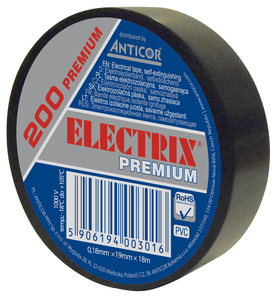 TAŚMA ELEKTROIZOLACYJNA ELECTRIX 200 PREMIUM CZARNY 19X18 - PE-200P181-0019018 - ANTICOR