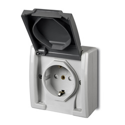 GNIAZDO POJEDYŃCZE Z UZIEMIENIEM SCHUKO SZARE IP55 RAL 7035+RAL 7034 (SZARY) AQUANT - 1244-10 - ELEKTRO-PLAST NASIELSK