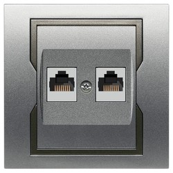 GNIAZDO KOMPUTEROWE PODWÓJNE RJ45 SREBRNY + GRAFITOWY ELEMENT ZDOBNICZY QUATTRO  - 1149-16 - ELEKTRO-PLAST NASIELSK