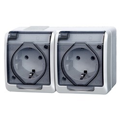 GNIAZDO PODWÓJNE Z UZIEMIENIEM SCHUKO IP44 BIAŁO-DYMNY HERMES  - 0325-01 - ELEKTRO-PLAST NASIELSK