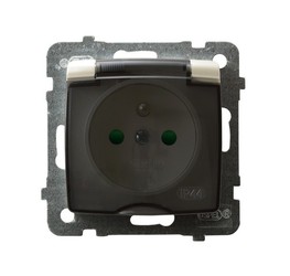 GNIAZDO BRYZGOSZCZELNE Z UZIEMIENIEM IP44 Z PRZESŁONAMI TORÓW PRĄDOWYCH ECRU PERŁOWY KARO - GPH-1SZP/m/42/d - OSPEL