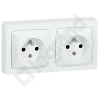 GNIAZDO PODWÓJNE Z UZIEMIENIEM Z PRZESŁONĄ STYKÓW BIAŁE KOMPLET 16A-250V~ OTEO  - 086076 - LEGRAND