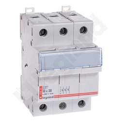 PODSTAWA BEZBIECZNIKOWA 3 BIEGUNOWA NA WKŁADKI 10X38 RB338 - 005838 - LEGRAND