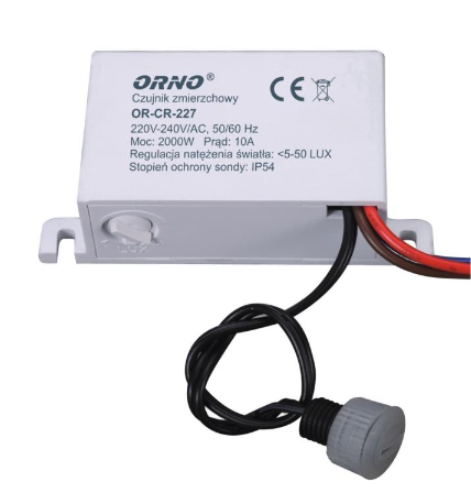 CZUJNIK ZMIERZCHOWY Z ZEWNĘTRZNĄ SONDĄ IP54 5-50LUX - OR-CR-227 - ORNO