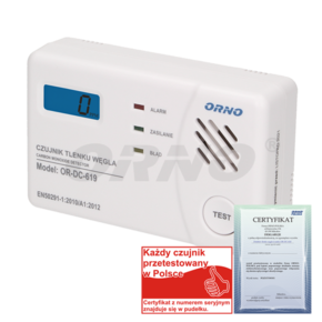 BATERYJNY CZUJNIK TLENKU WĘGLA - CZADU PROSTOKĄTNY 3X1,5 V - OR-DC-619-TEST - ORNO