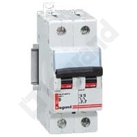 WYŁĄCZNIK NADPRĄDOWY D 6A 2-POLOWY CHARAKTERYSTYKA D SERII DX3 S 312 - 409447 - LEGRAND