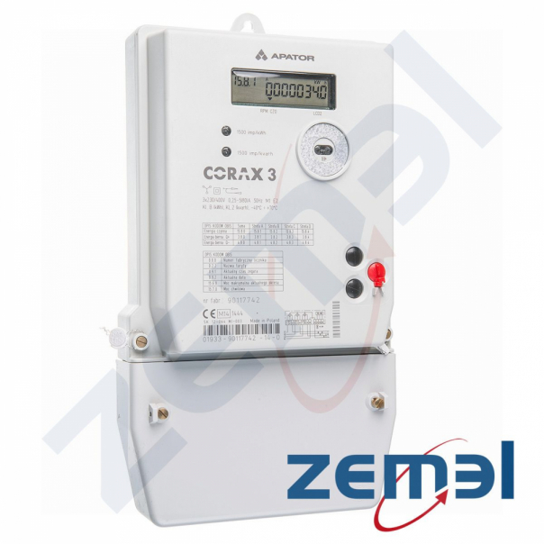 Licznik elektroniczny, en. czynna, bierna (opcja) 3faz 5/80A, 3*230/400V wzorcowany - Corax 3-wzor - ZEMEL