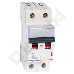 WYŁĄCZNIK NADPRĄDOWY C 6A 2 POLOWY CHARAKTERYSTYKA C S302 - 403524 - LEGRAND