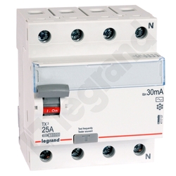 WYŁĄCZNIK RÓŻNICOWY 25A/30MA 4 POLOWY TYP AC P304 - 411707 - LEGRAND